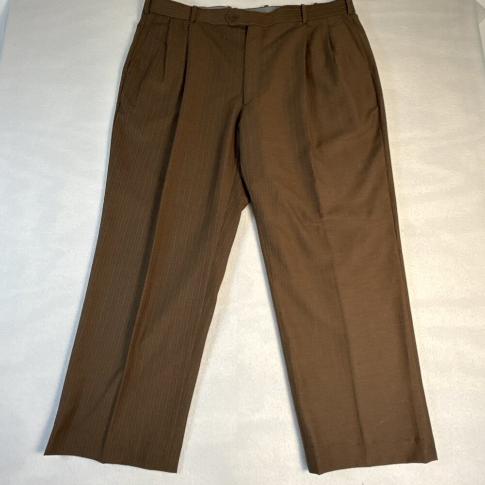 Luca‎ Rossi Italia Mens Brown Pinstripe Pleated Dress Pants Trousers 43R